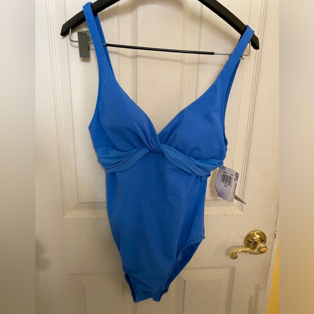 Ralph Lauren Blue One Piece Swimsuit with V-Neck Twist women’s size 12 NWT